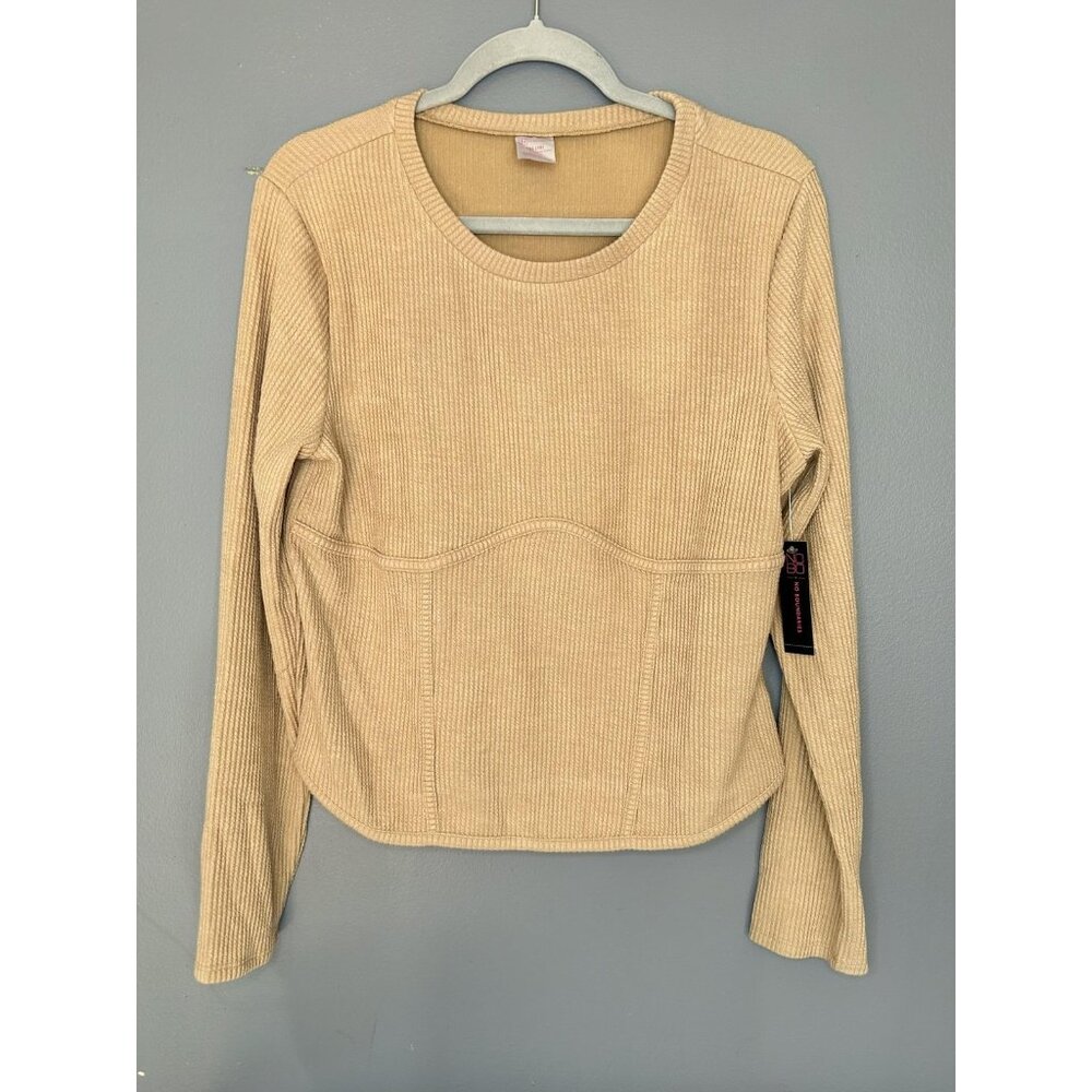 No Boundaries Shirt Womens XXL Beige Corset‎ Form Fitted Top Ribbed Long Sleeve